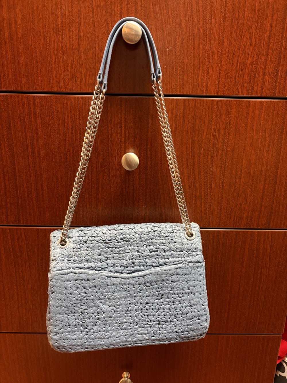 Sandro Light Grey Woven Shoulder Bag with Gold Hardware - Picture 2 of 4